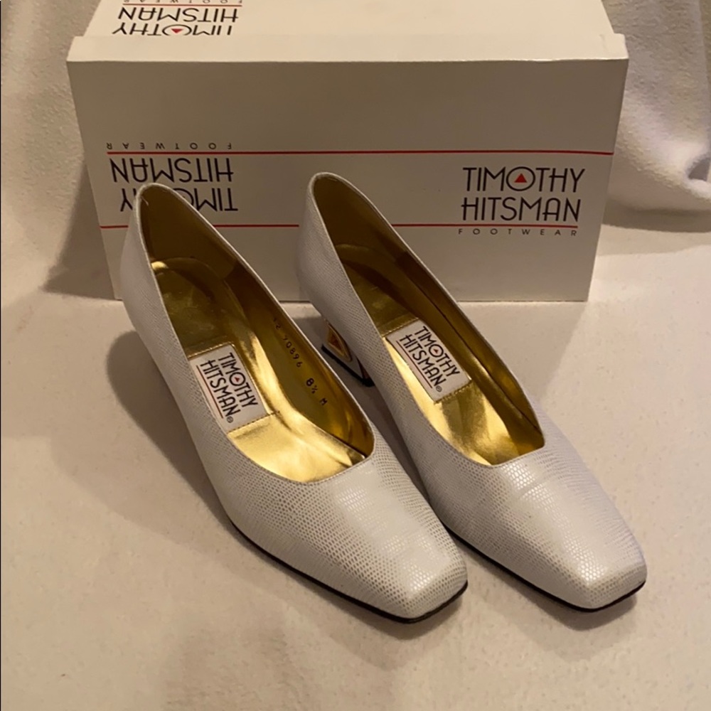 Timothy Hitsman Pyramid Pumps white silver croc